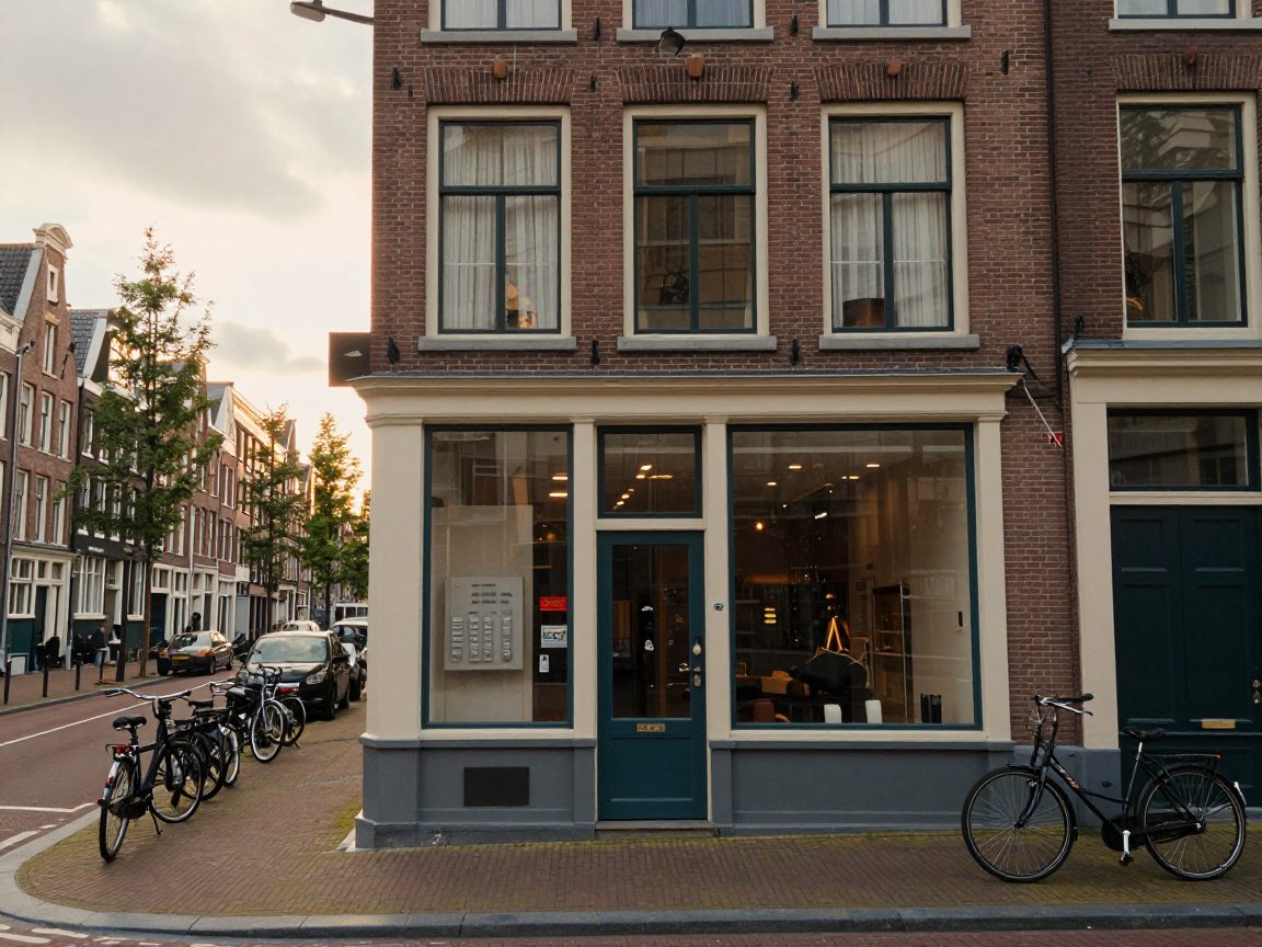 Straatgevel met studio-ingang aan brede Amsterdamse straat